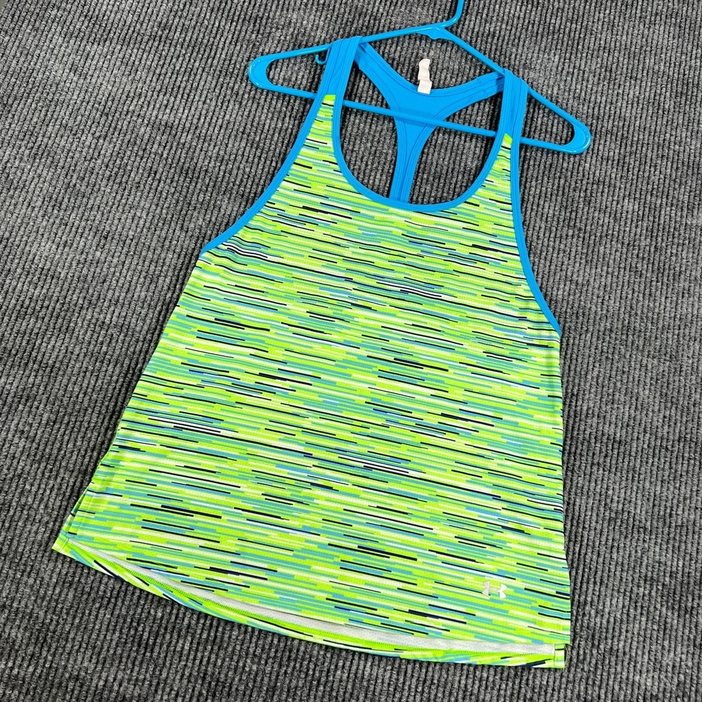 Under Armour Tank Top Shirt Womens Small Green Blue Sleeveless Heat Gear Gym Run
